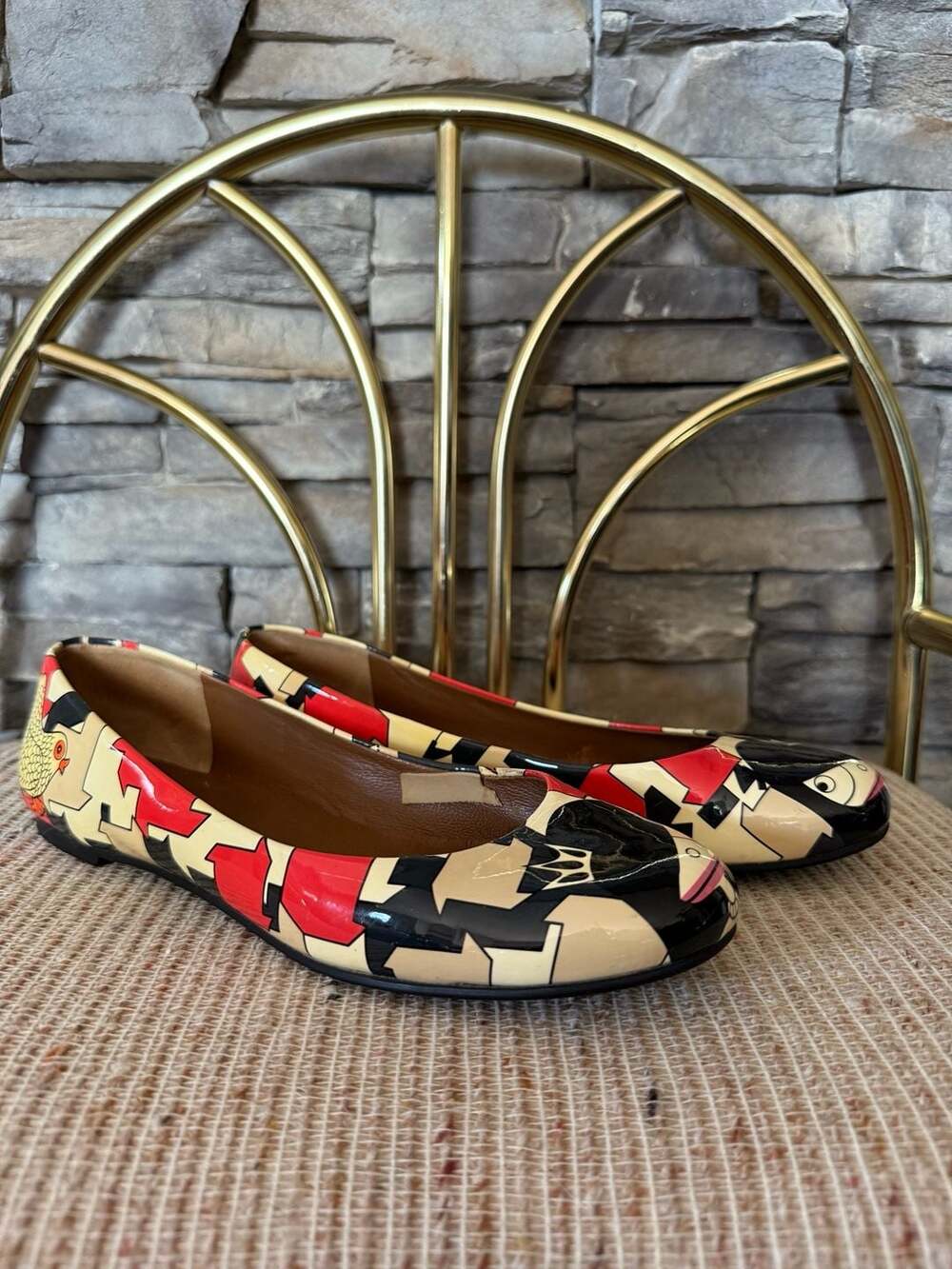 Marc by Marc Jacobs Miss Marc Graphic Print Patent Leather Ballet Flats Size 38
